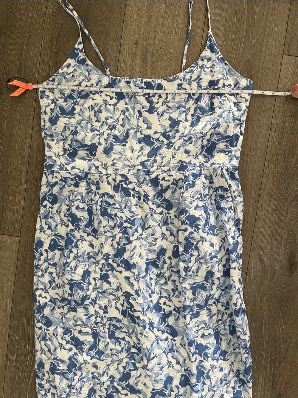 Like New Quince 100% European Linen Blue & White Floral Midi Dress Size XL - Picture 15 of 16